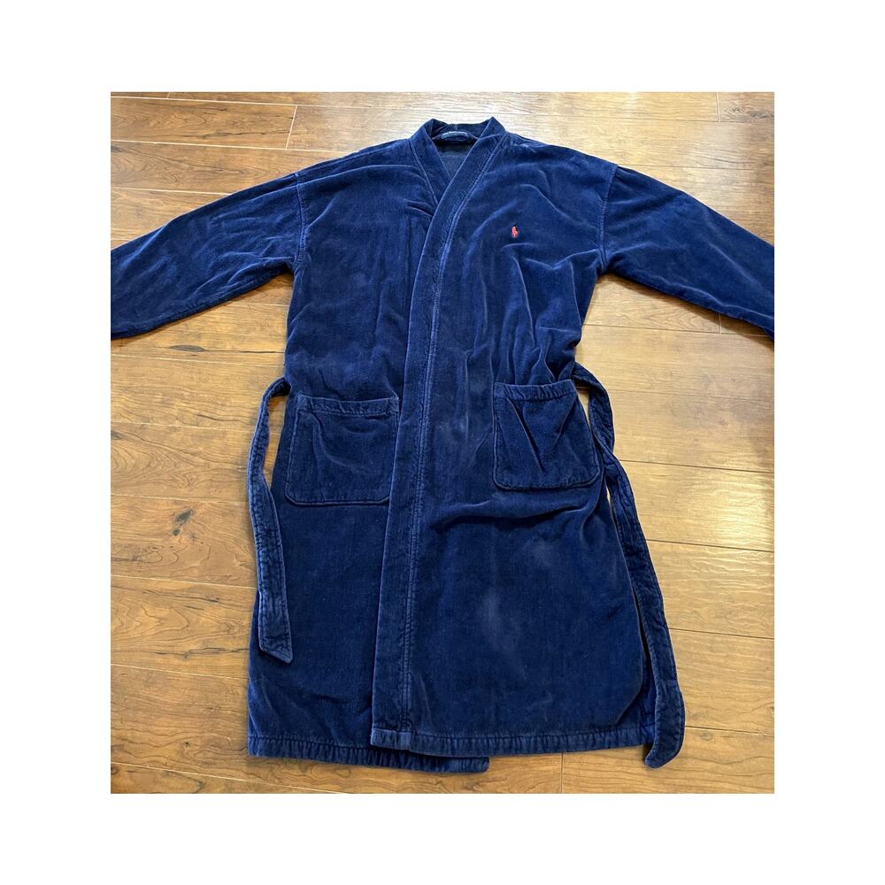 Polo Ralph Lauren Navy Blue Terry Cotton Bath Belted Robe Red Pony Mens L/XL - Picture 6 of 9